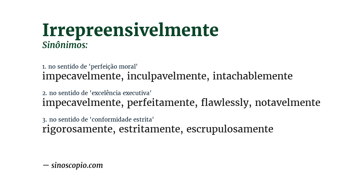 Sinônimo de irrepreensivelmente