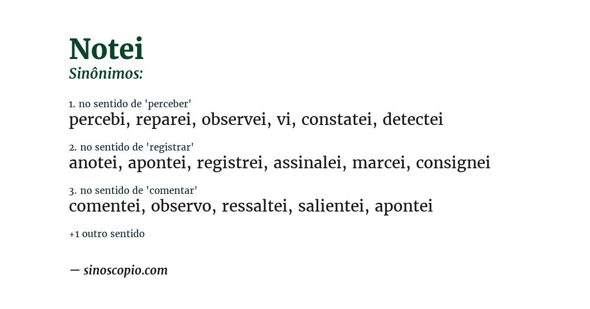 Sinônimo de notei