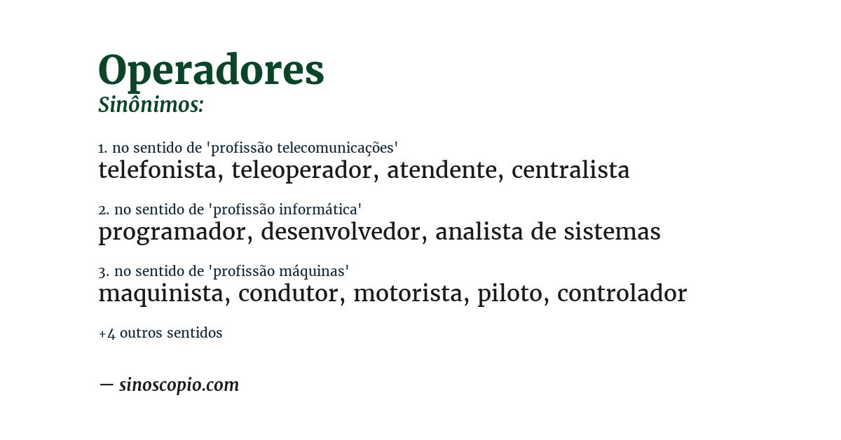 Sinônimo de operadores