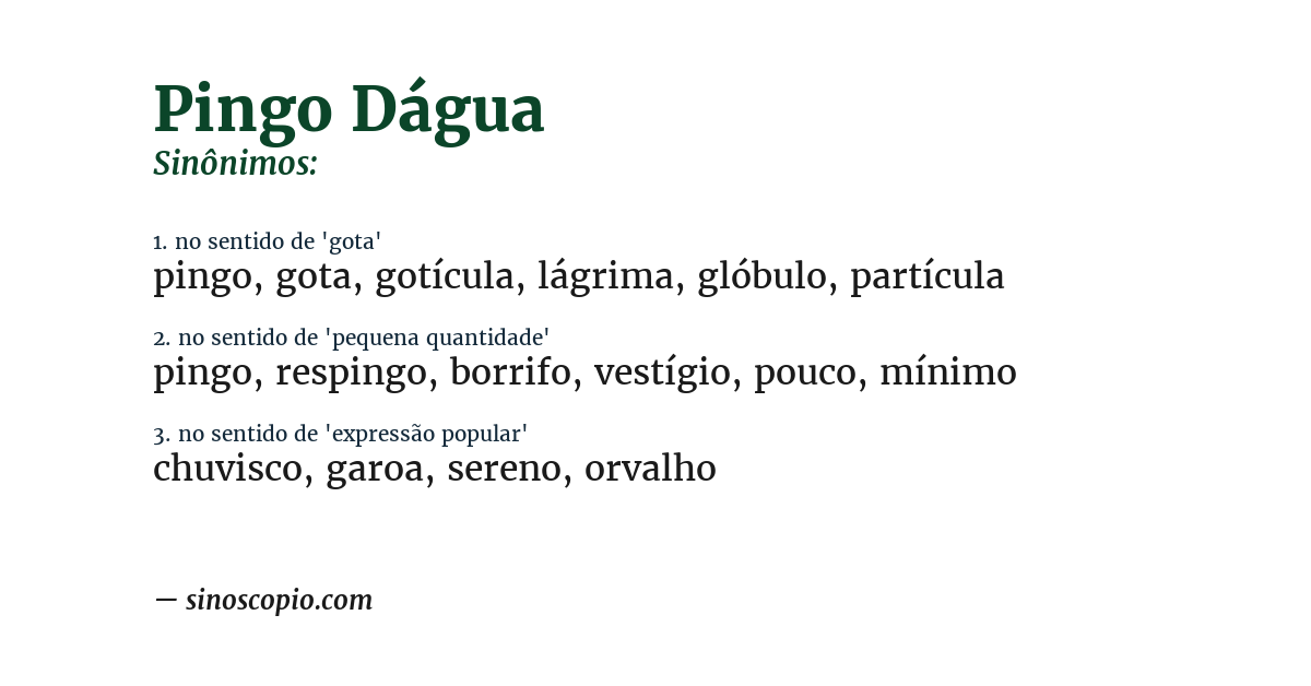 Sinônimo de pingo dágua