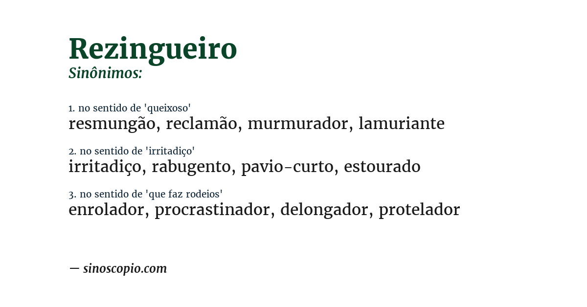 Sinônimo de rezingueiro