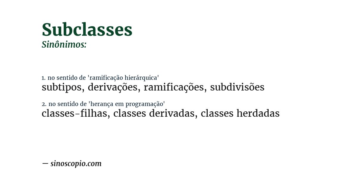 Sinônimo de subclasses
