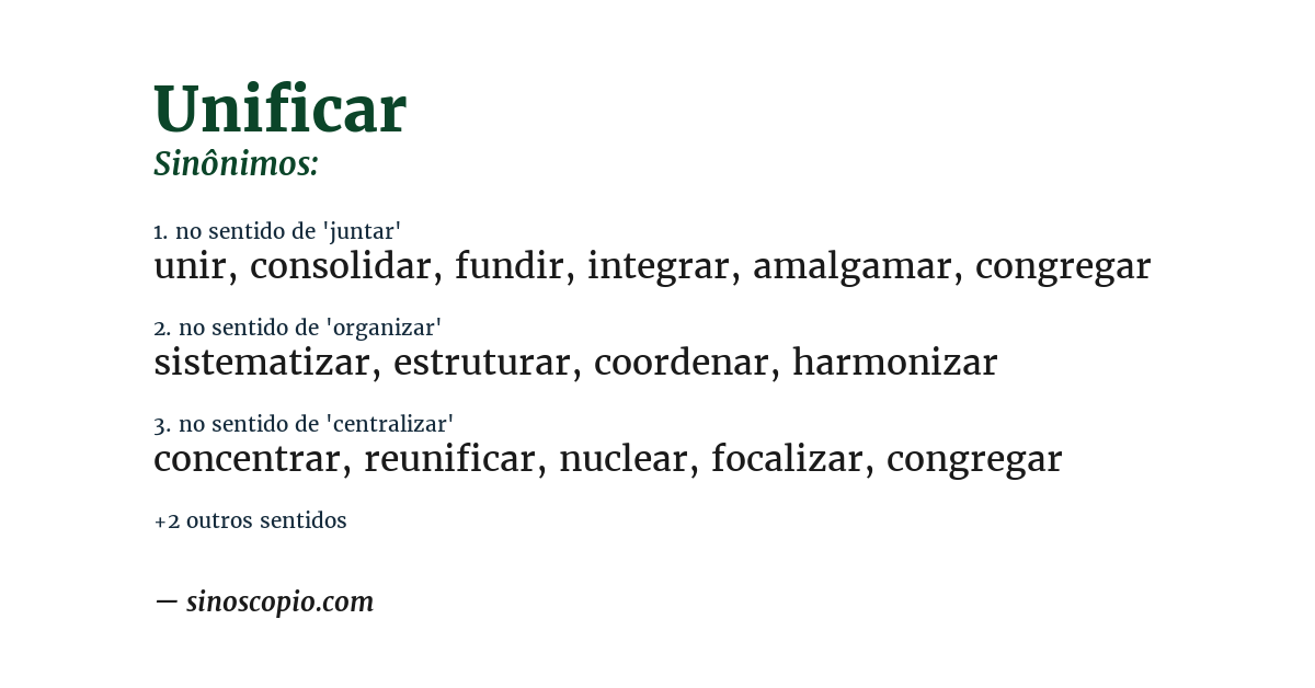 Sinônimo de unificar