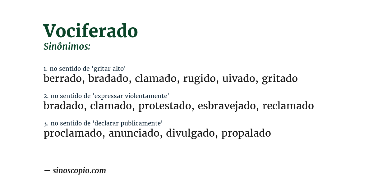 Sinônimo de vociferado