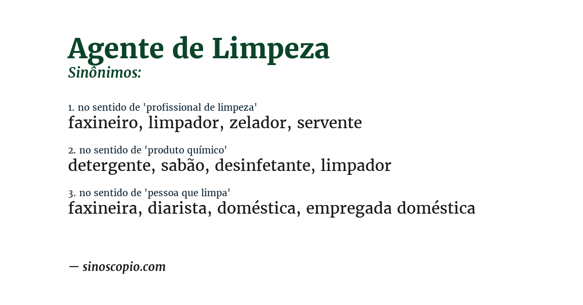 Sinônimo de agente de limpeza