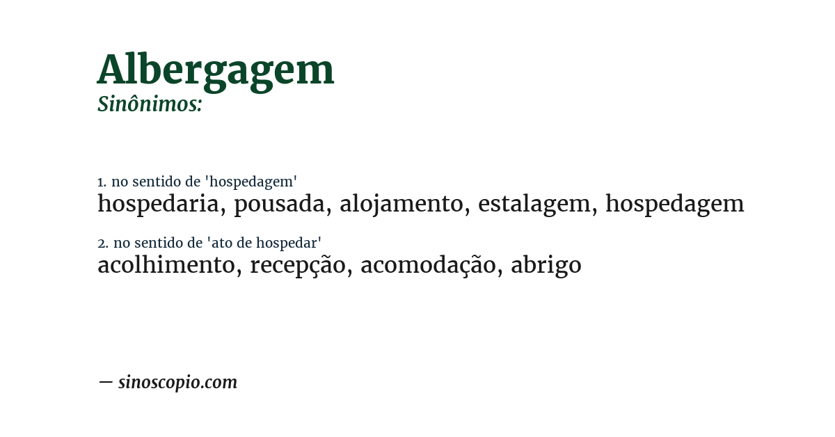 Sinônimo de albergagem
