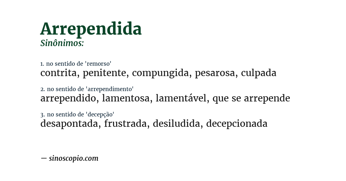 Sinônimo de arrependida