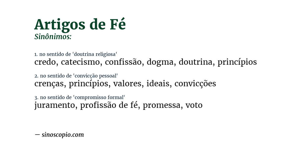 Sinônimo de artigos de fé