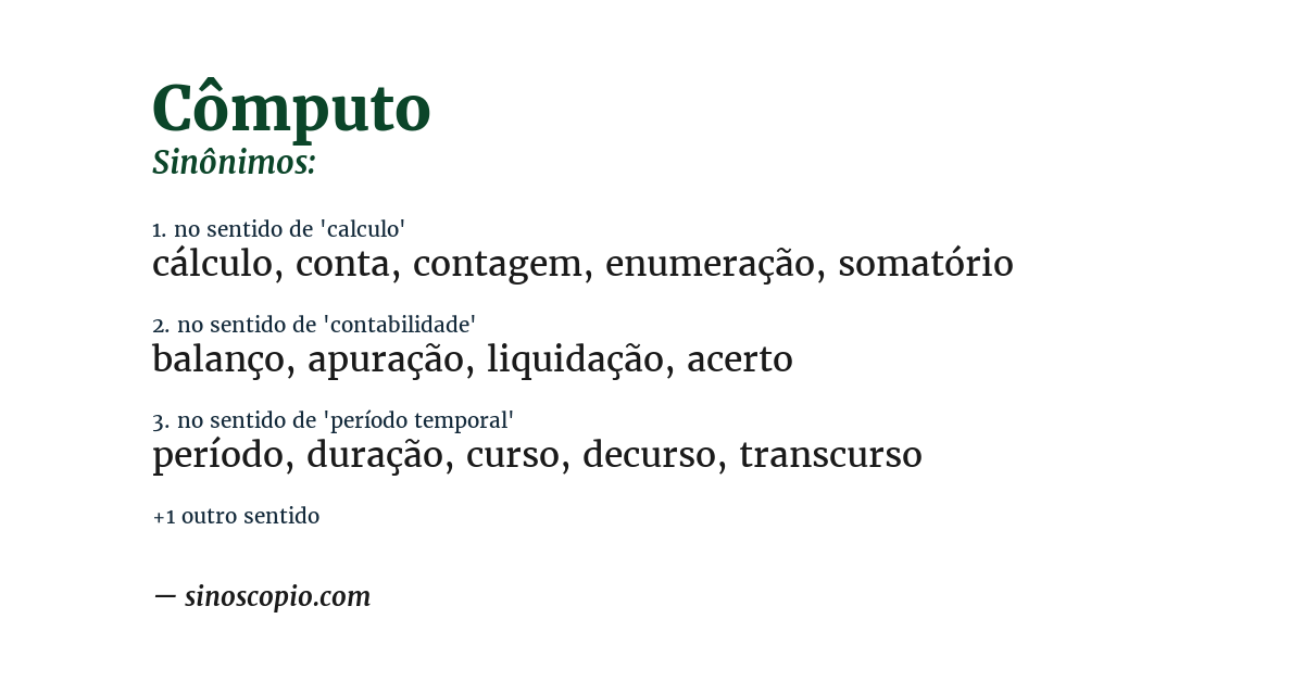 Sinônimo de cômputo