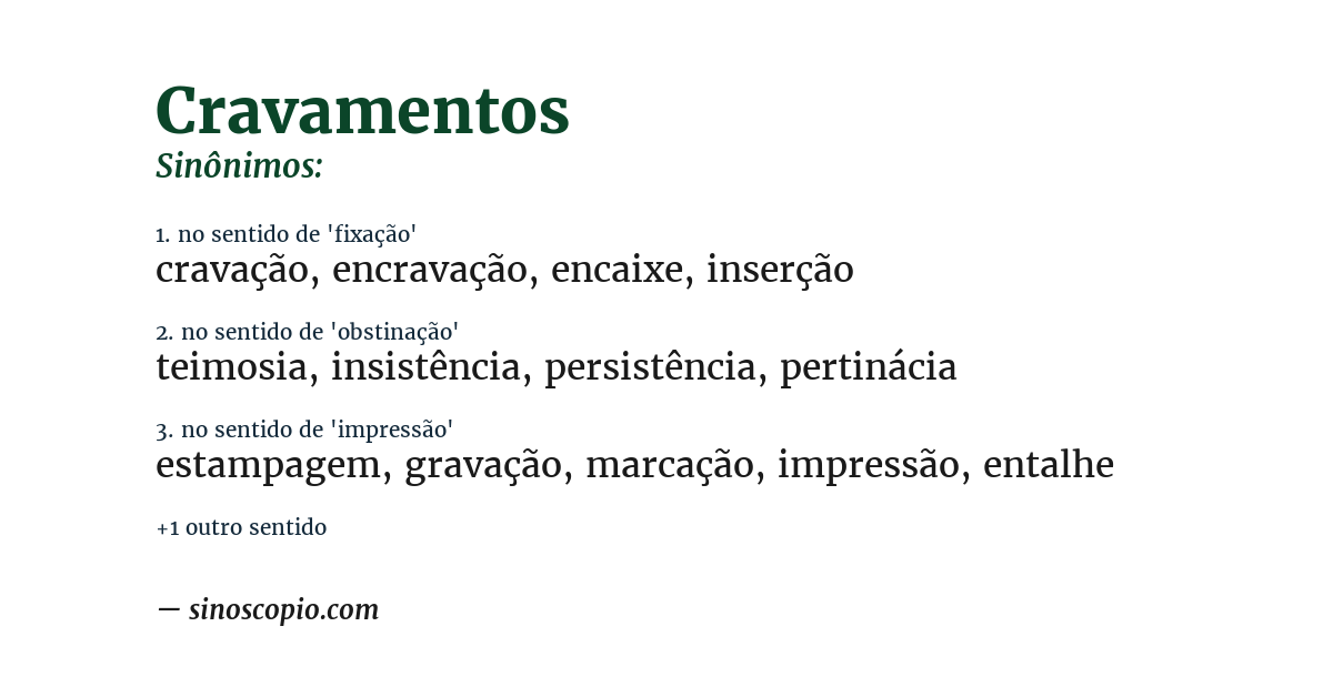 Sinônimo de cravamentos