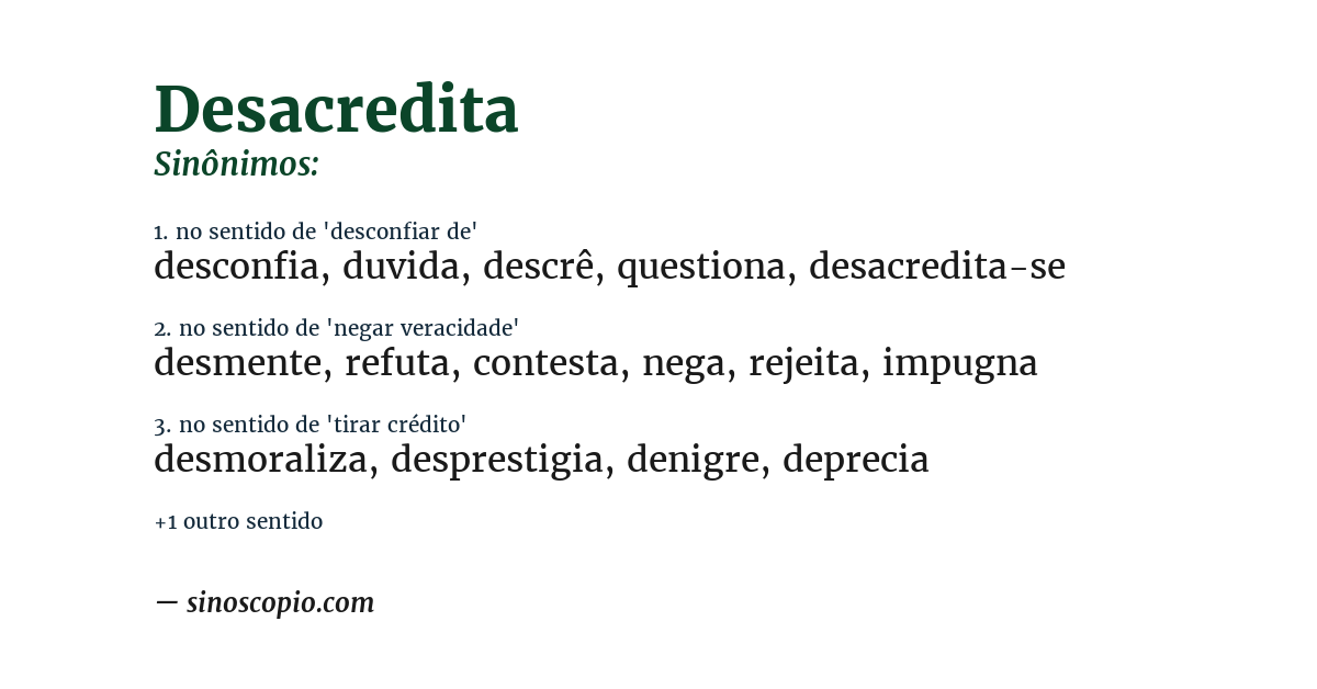 Sinônimo de desacredita
