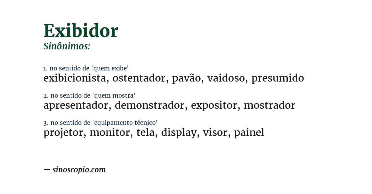 Sinônimo de exibidor