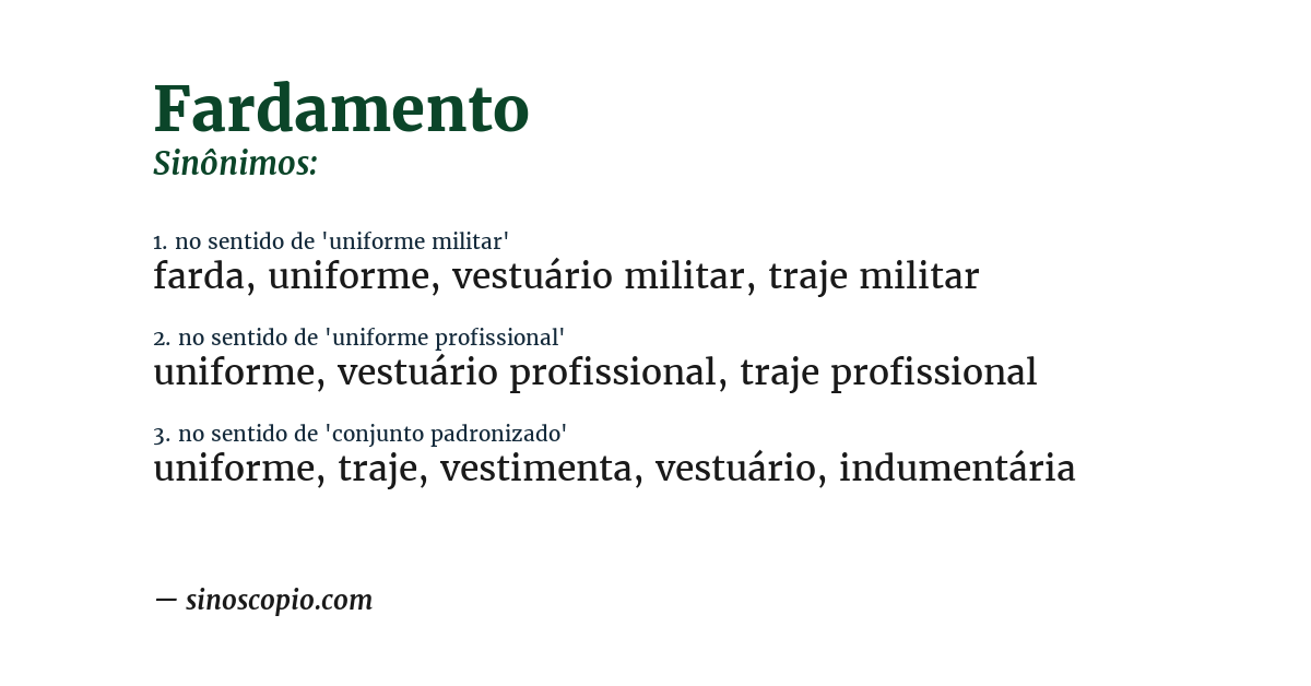 Sinônimo de fardamento