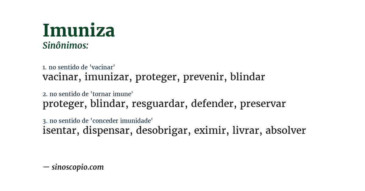 Sinônimo de imuniza