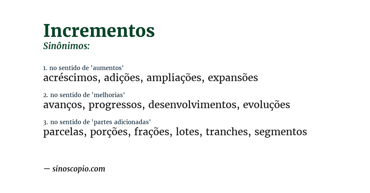Sinônimo de incrementos
