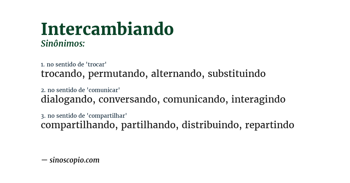 Sinônimo de intercambiando