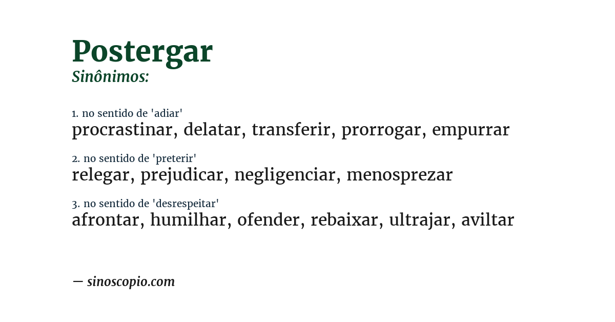 Sinônimo de postergar
