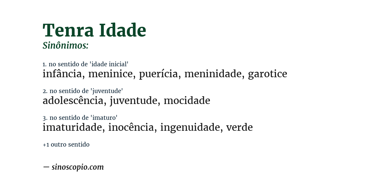 Sinônimo de tenra idade