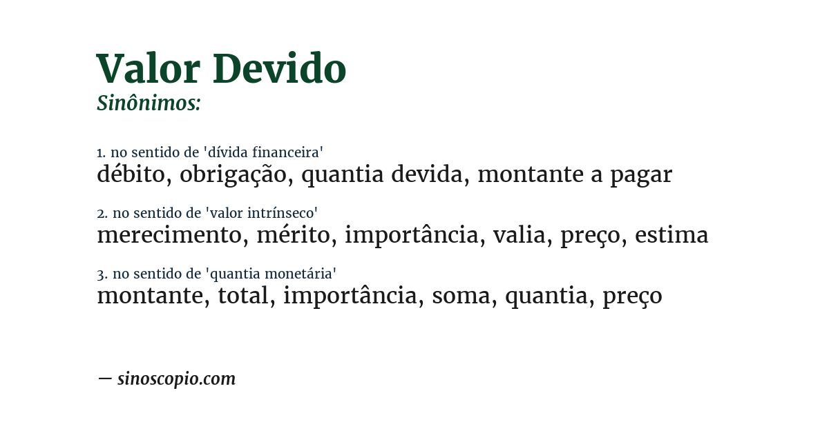 Sinônimo de valor devido
