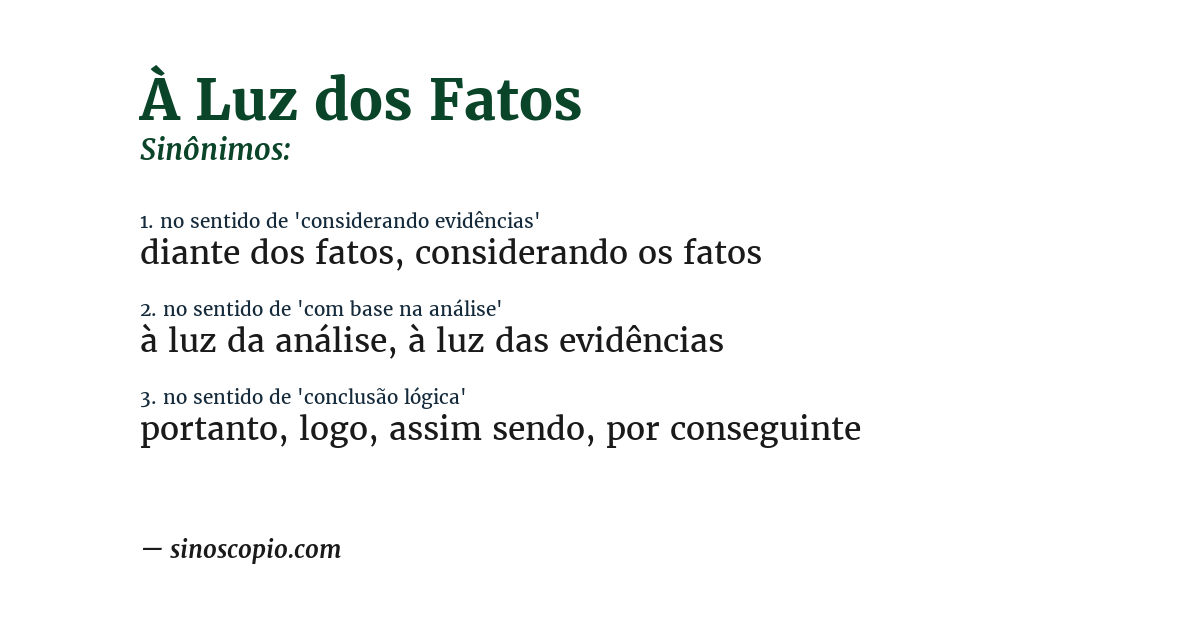 Sinônimo de à luz dos fatos
