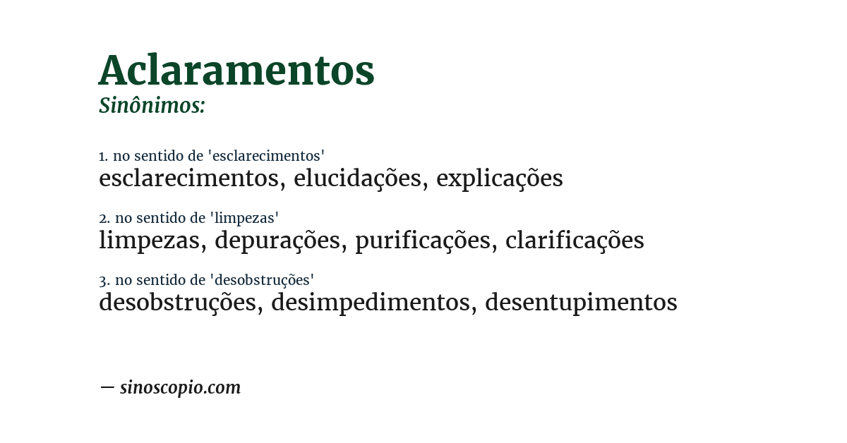 Sinônimo de aclaramentos