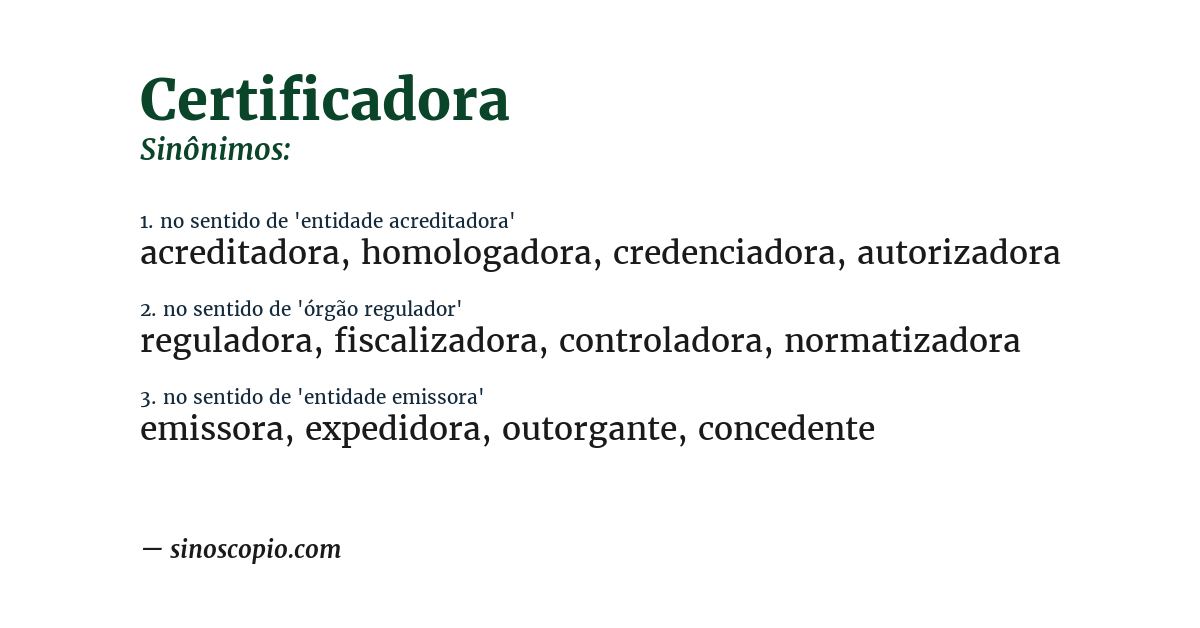 Sinônimo de certificadora