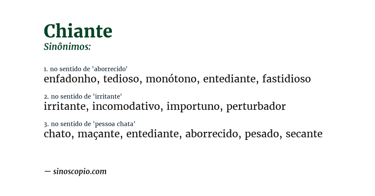 Sinônimo de chiante
