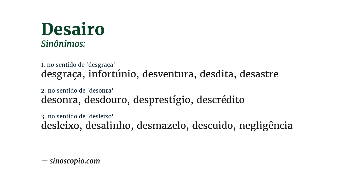 Sinônimo de desairo