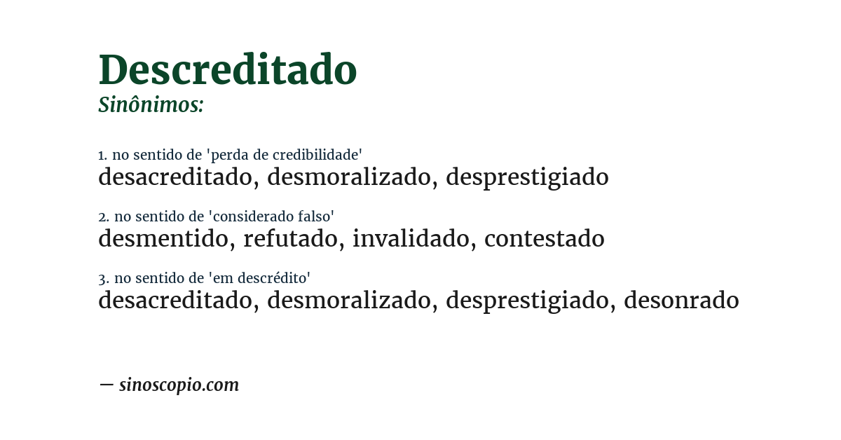 Sinônimo de descreditado