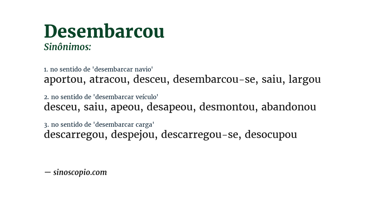 Sinônimo de desembarcou