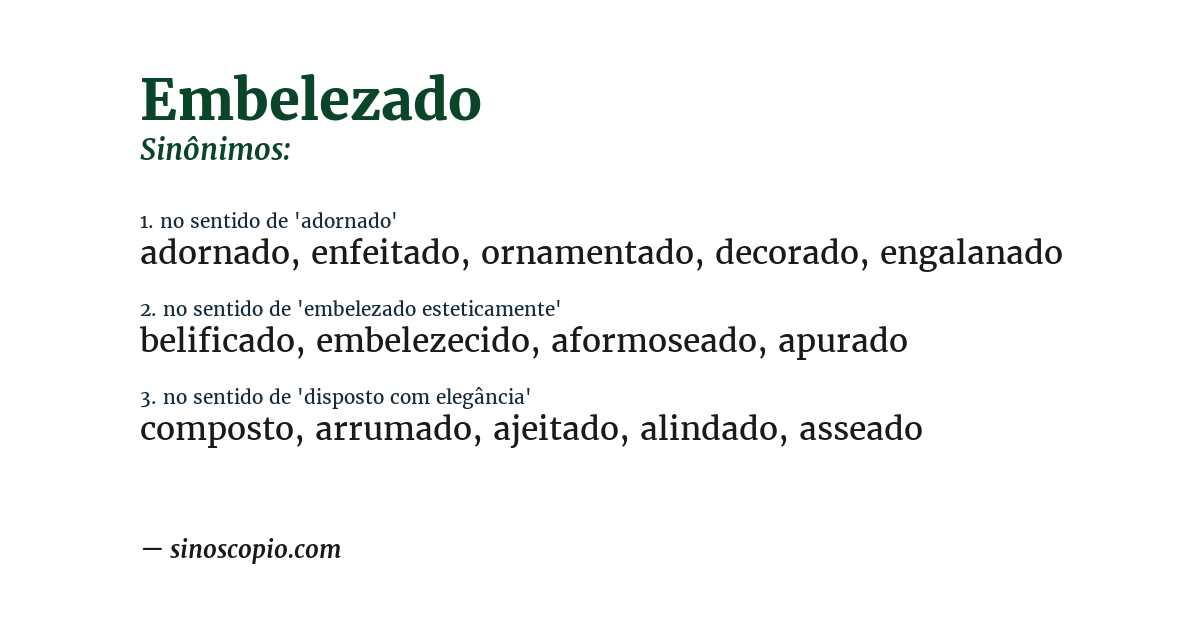Sinônimo de embelezado