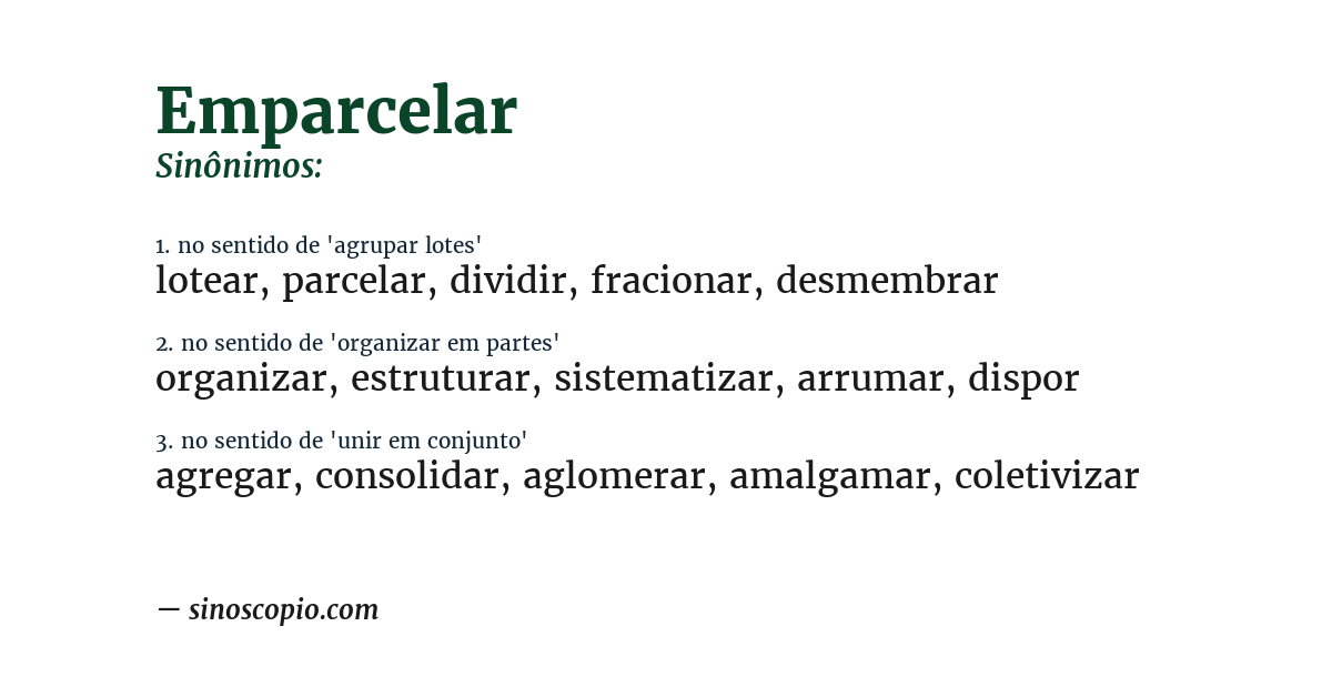 Sinônimo de emparcelar
