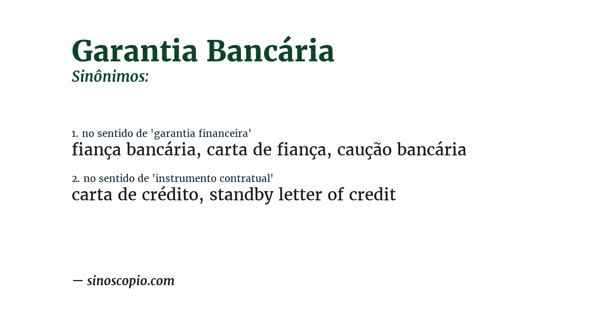 Sinônimo de garantia bancária