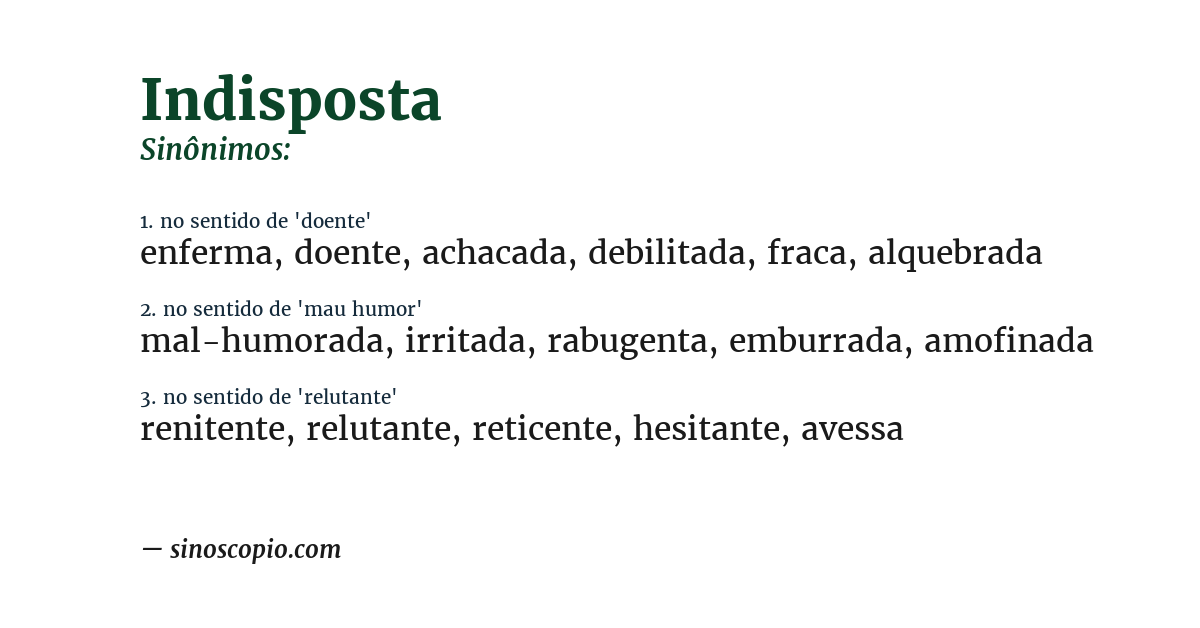 Sinônimo de indisposta