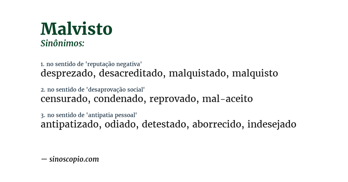 Sinônimo de malvisto