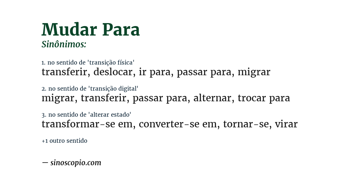 Sinônimo de mudar para