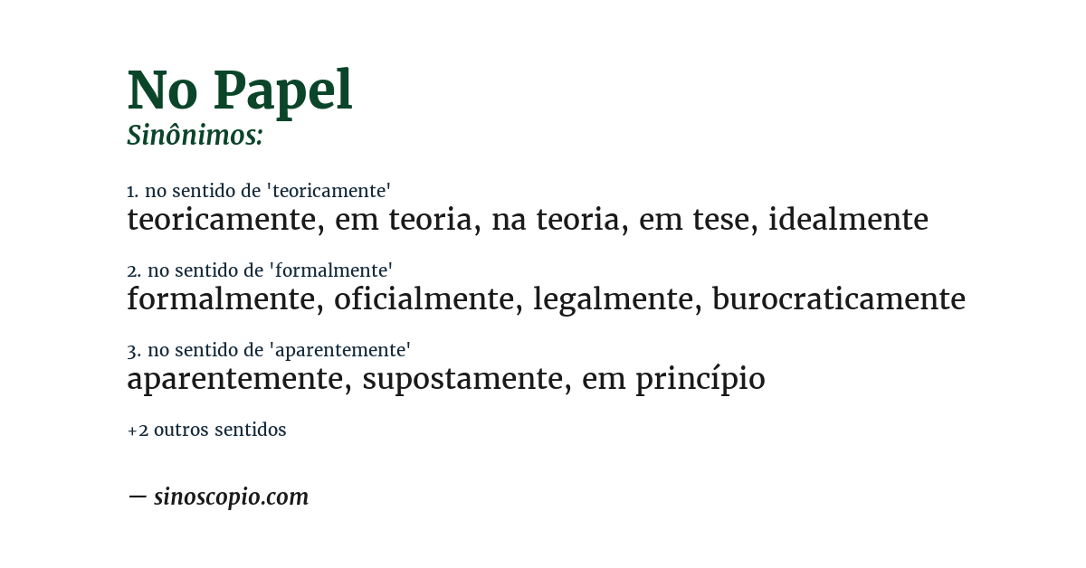 Sinônimo de no papel