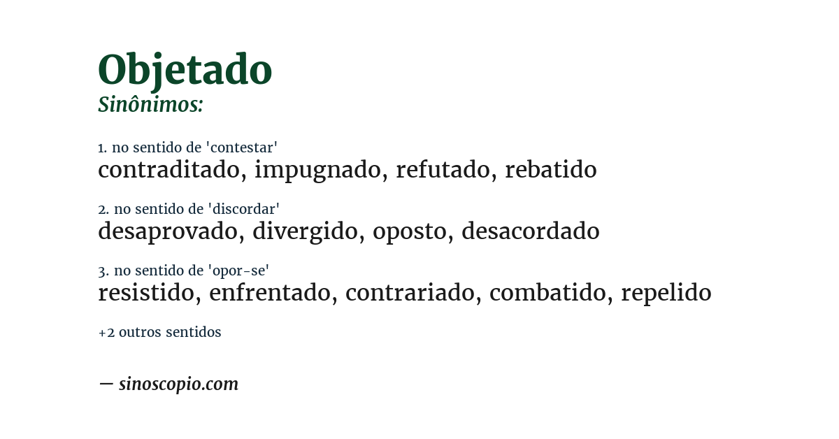Sinônimo de objetado