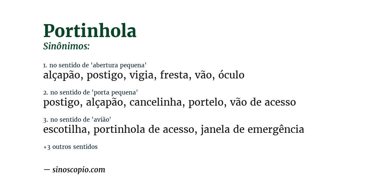 Sinônimo de portinhola