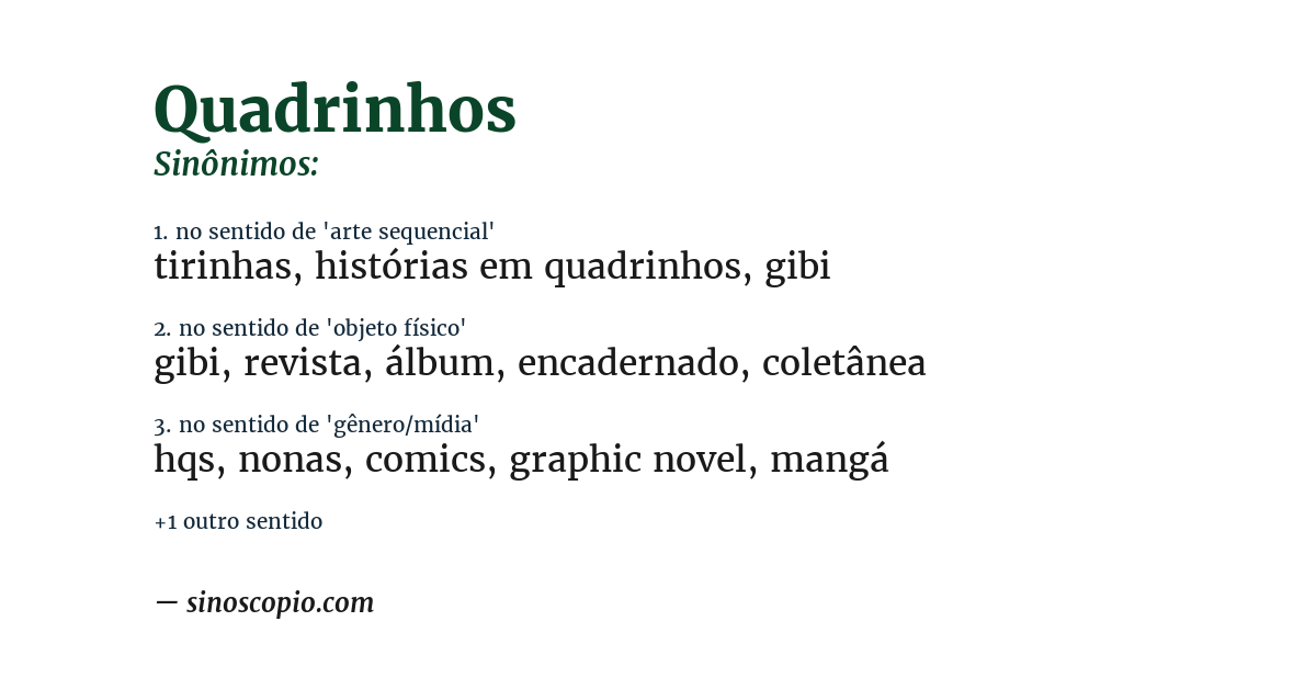 Sinônimo de quadrinhos