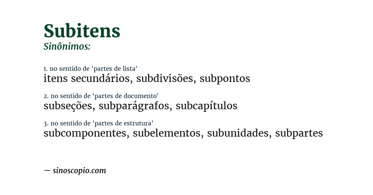 Sinônimo de subitens
