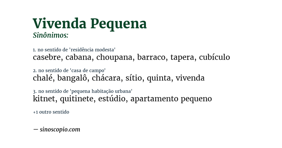 Sinônimo de vivenda pequena