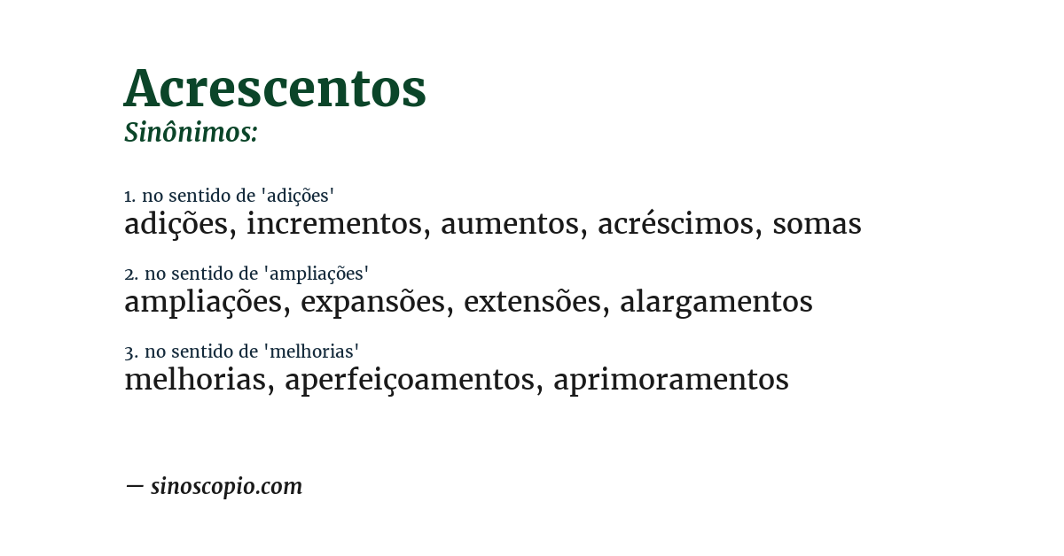 Sinônimo de acrescentos