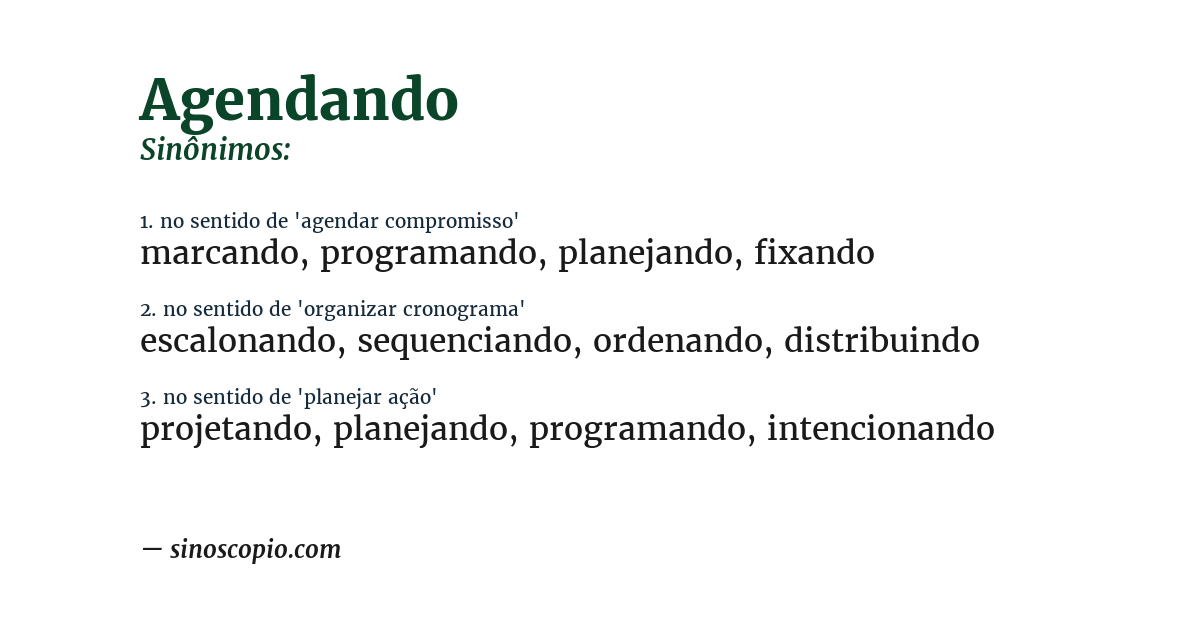 Sinônimo de agendando