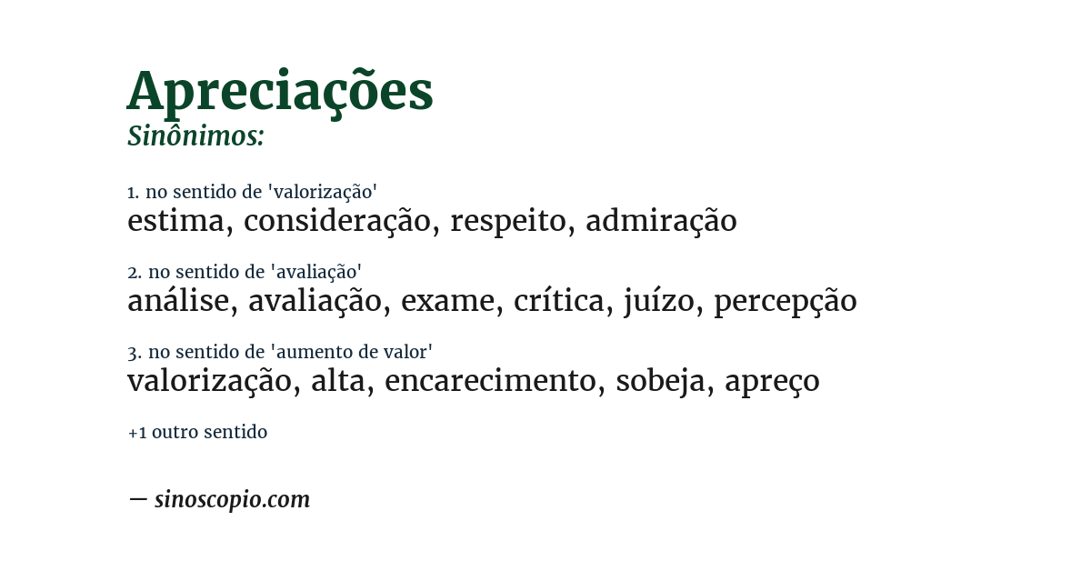 Sinônimo de apreciações