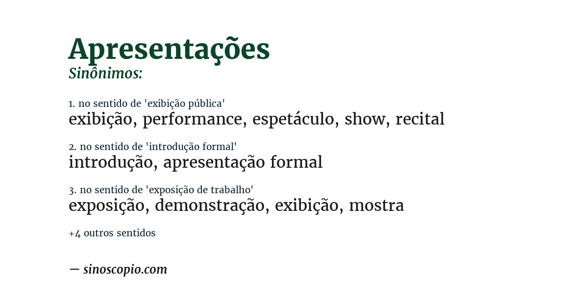 Sinônimo de apresentações