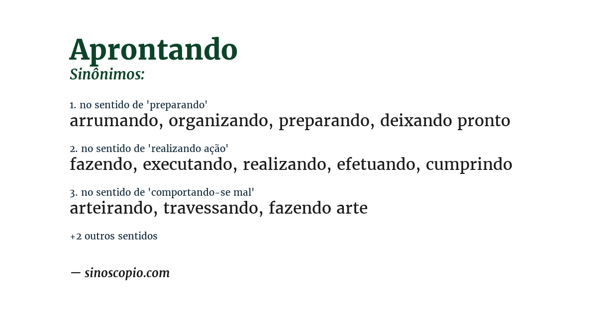 Sinônimo de aprontando