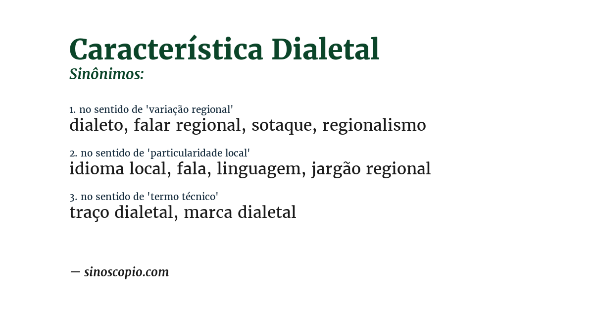 Sinônimo de característica dialetal