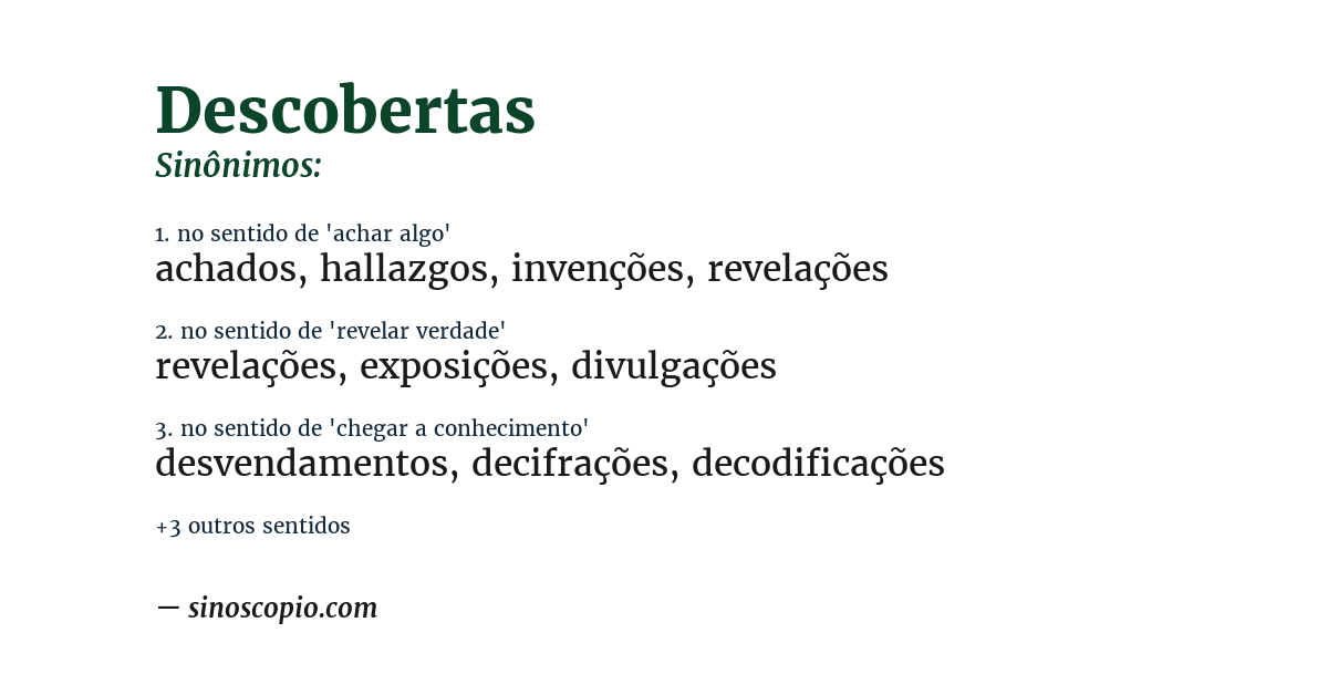 Sinônimo de descobertas