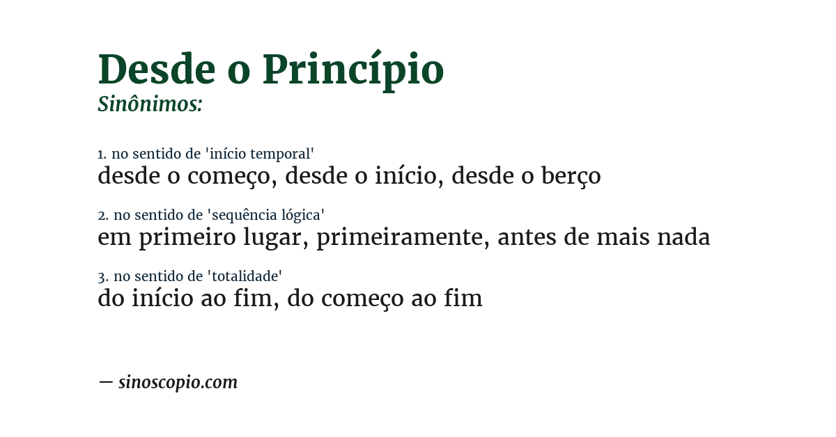 Sinônimo de desde o princípio